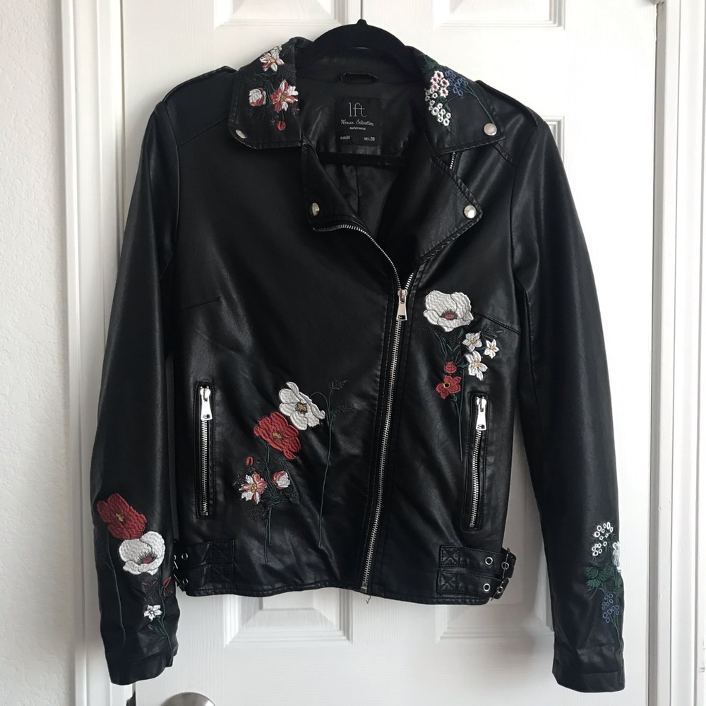 LEFTIES floral faux leather jacket size medium
